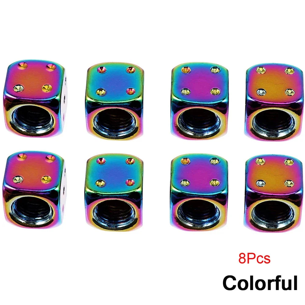 DSYCAR 2/8Pcs Aluminum Tire Valve Caps Dice Wheel Stem Tyre Tire Wheel Stem Air Valve Dust Cover for Car Truck Motocycle Bike