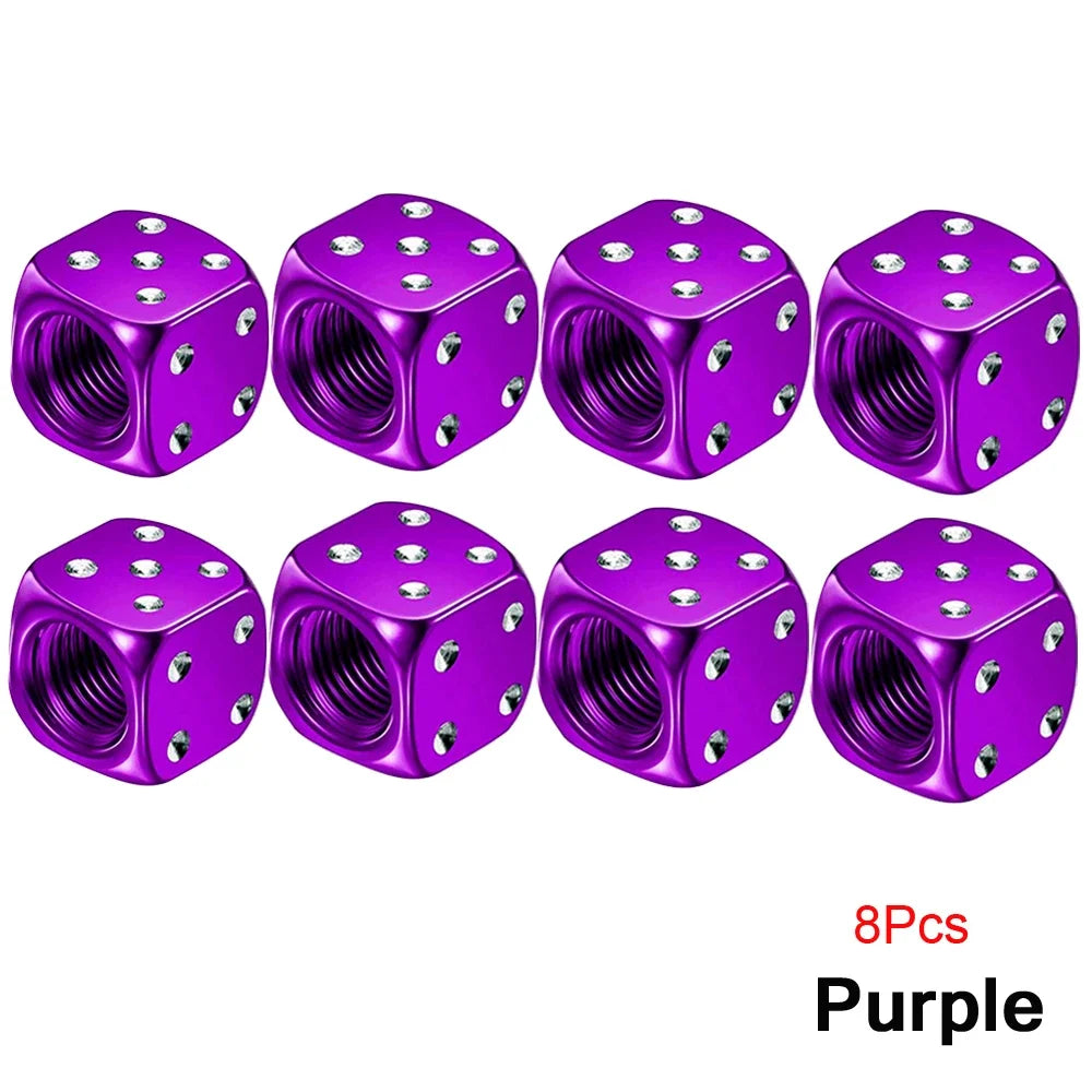 DSYCAR 2/8Pcs Aluminum Tire Valve Caps Dice Wheel Stem Tyre Tire Wheel Stem Air Valve Dust Cover for Car Truck Motocycle Bike
