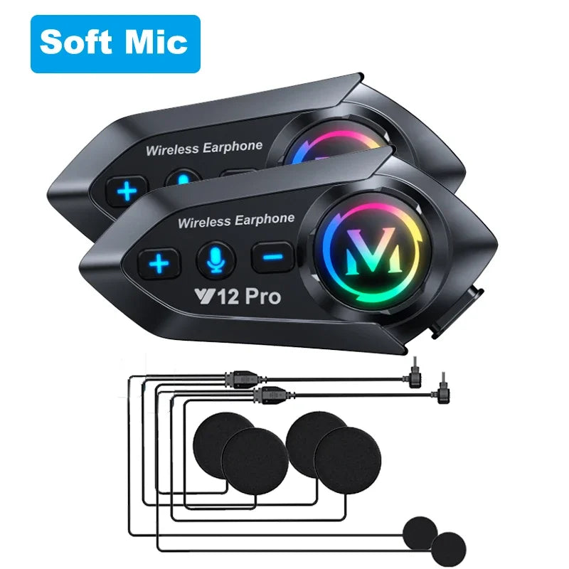 Y12 Pro Motorcycle Helmet Bluetooth Headset Intercom  Voice Assistant Mixing Music Sharing Distance 500M IP56 Waterproo