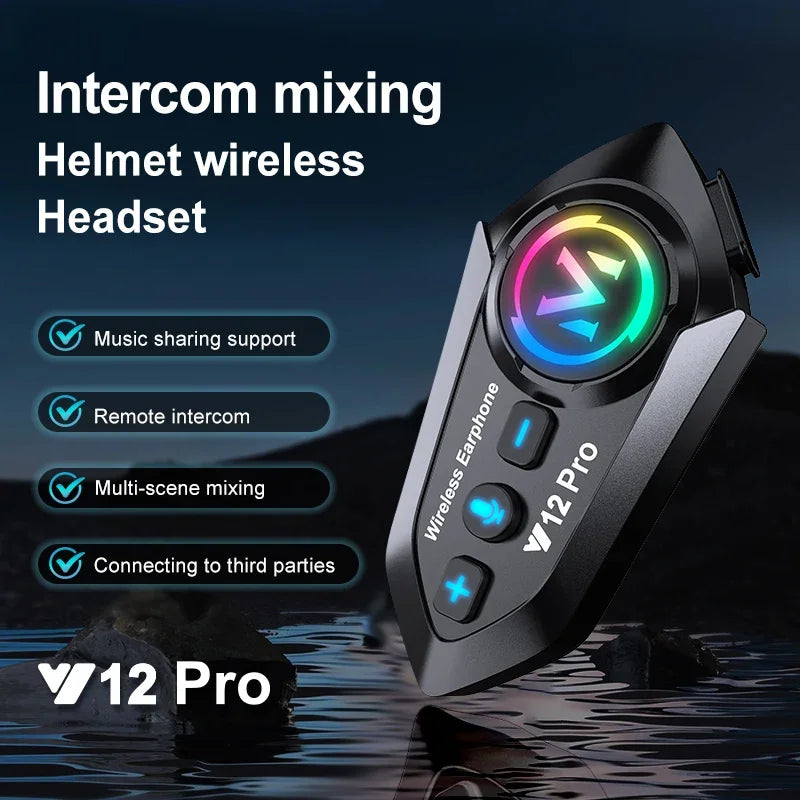 Y12 Pro Motorcycle Helmet Bluetooth Headset Intercom  Voice Assistant Mixing Music Sharing Distance 500M IP56 Waterproo