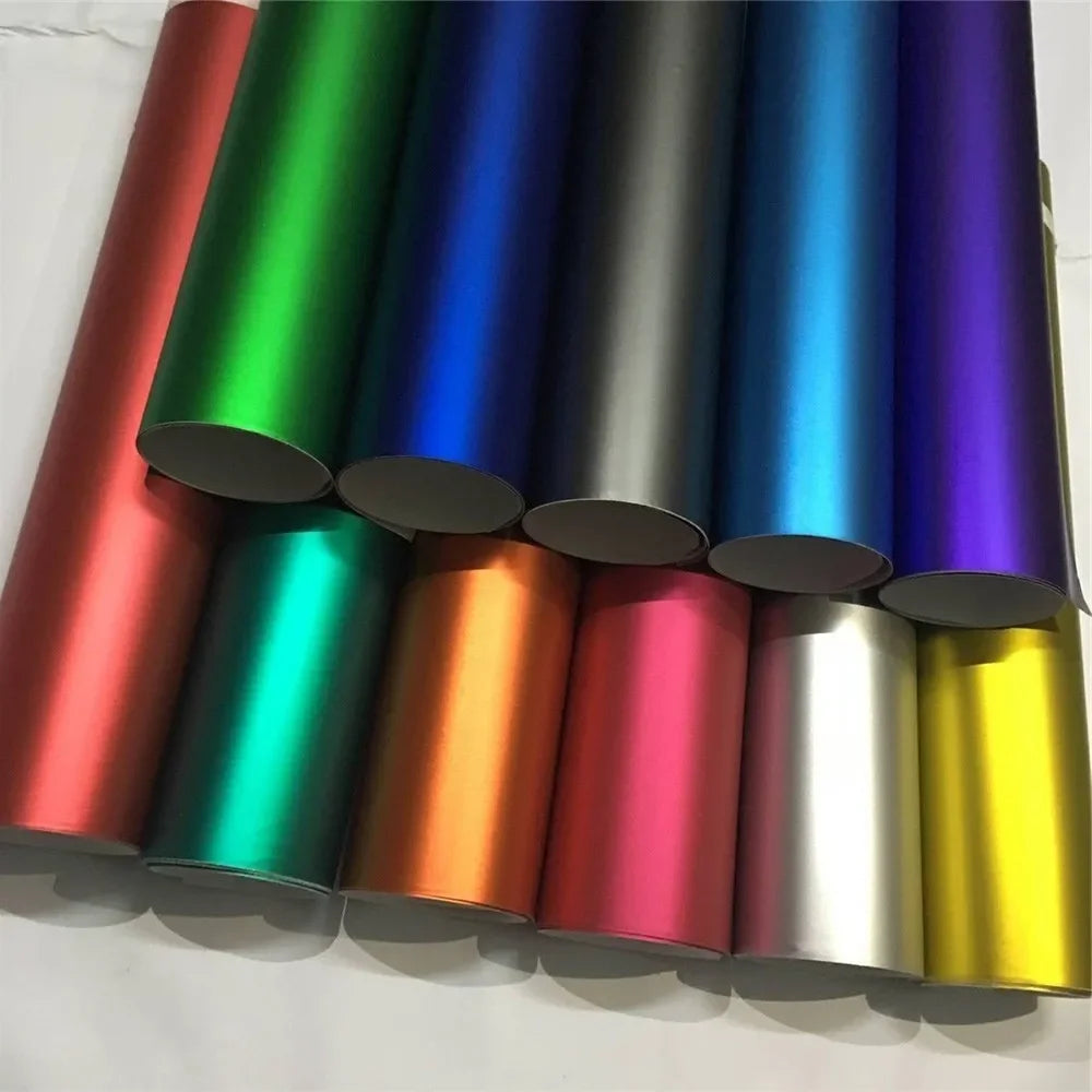 11 Colors Red Blue Gold Green Purple Matte Satin Chrome Vinyl Wrap Film Sticker Decal Bubble Free Car Wrapping Film