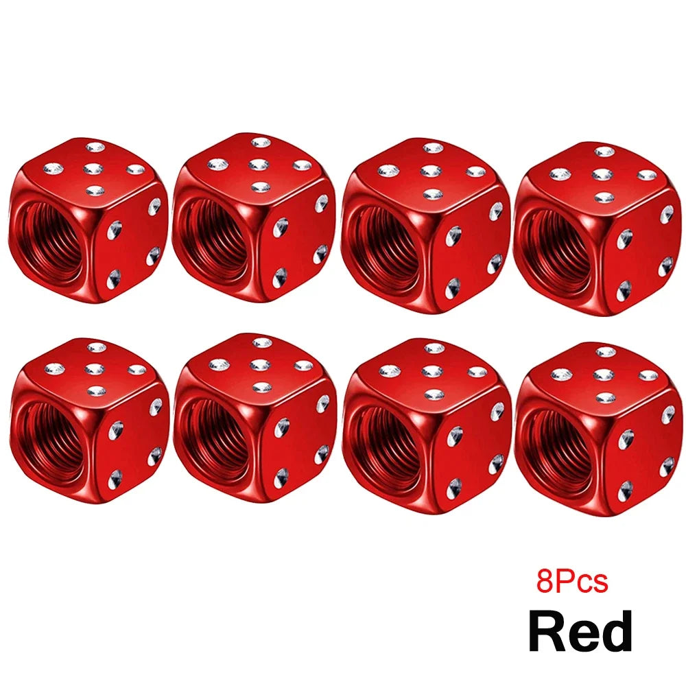 DSYCAR 2/8Pcs Aluminum Tire Valve Caps Dice Wheel Stem Tyre Tire Wheel Stem Air Valve Dust Cover for Car Truck Motocycle Bike