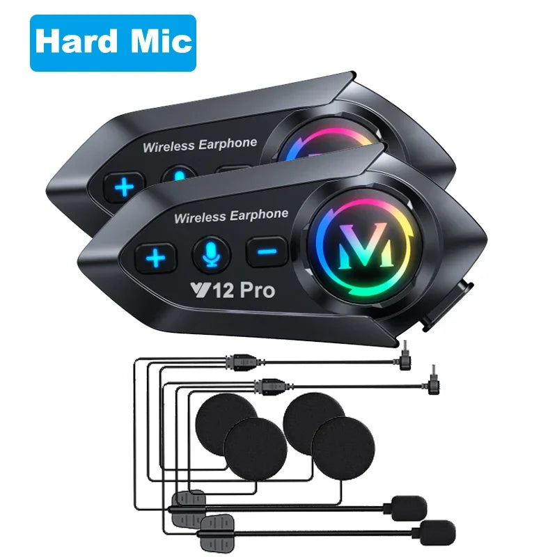 Y12 Pro Motorcycle Helmet Bluetooth Headset Intercom  Voice Assistant Mixing Music Sharing Distance 500M IP56 Waterproo
