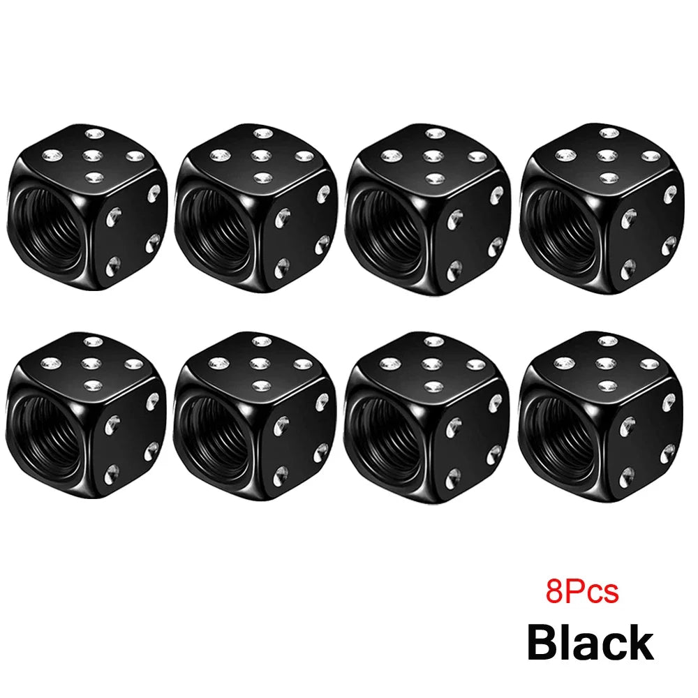 DSYCAR 2/8Pcs Aluminum Tire Valve Caps Dice Wheel Stem Tyre Tire Wheel Stem Air Valve Dust Cover for Car Truck Motocycle Bike