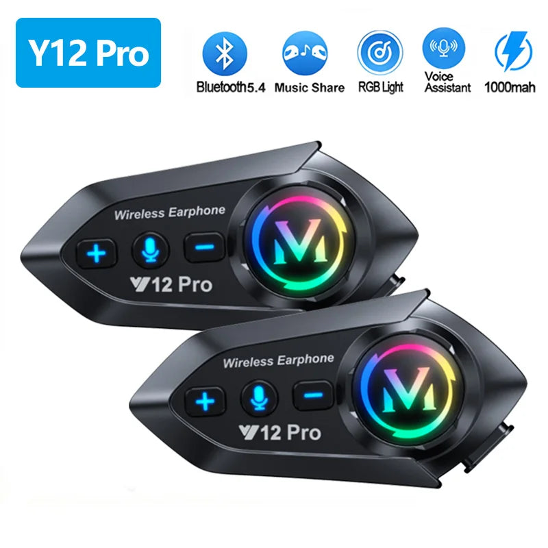 Y12 Pro Motorcycle Helmet Bluetooth Headset Intercom  Voice Assistant Mixing Music Sharing Distance 500M IP56 Waterproo