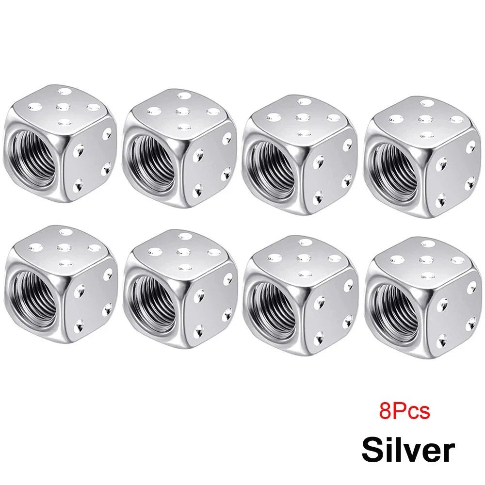 DSYCAR 2/8Pcs Aluminum Tire Valve Caps Dice Wheel Stem Tyre Tire Wheel Stem Air Valve Dust Cover for Car Truck Motocycle Bike