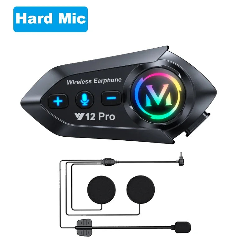 Y12 Pro Motorcycle Helmet Bluetooth Headset Intercom  Voice Assistant Mixing Music Sharing Distance 500M IP56 Waterproo