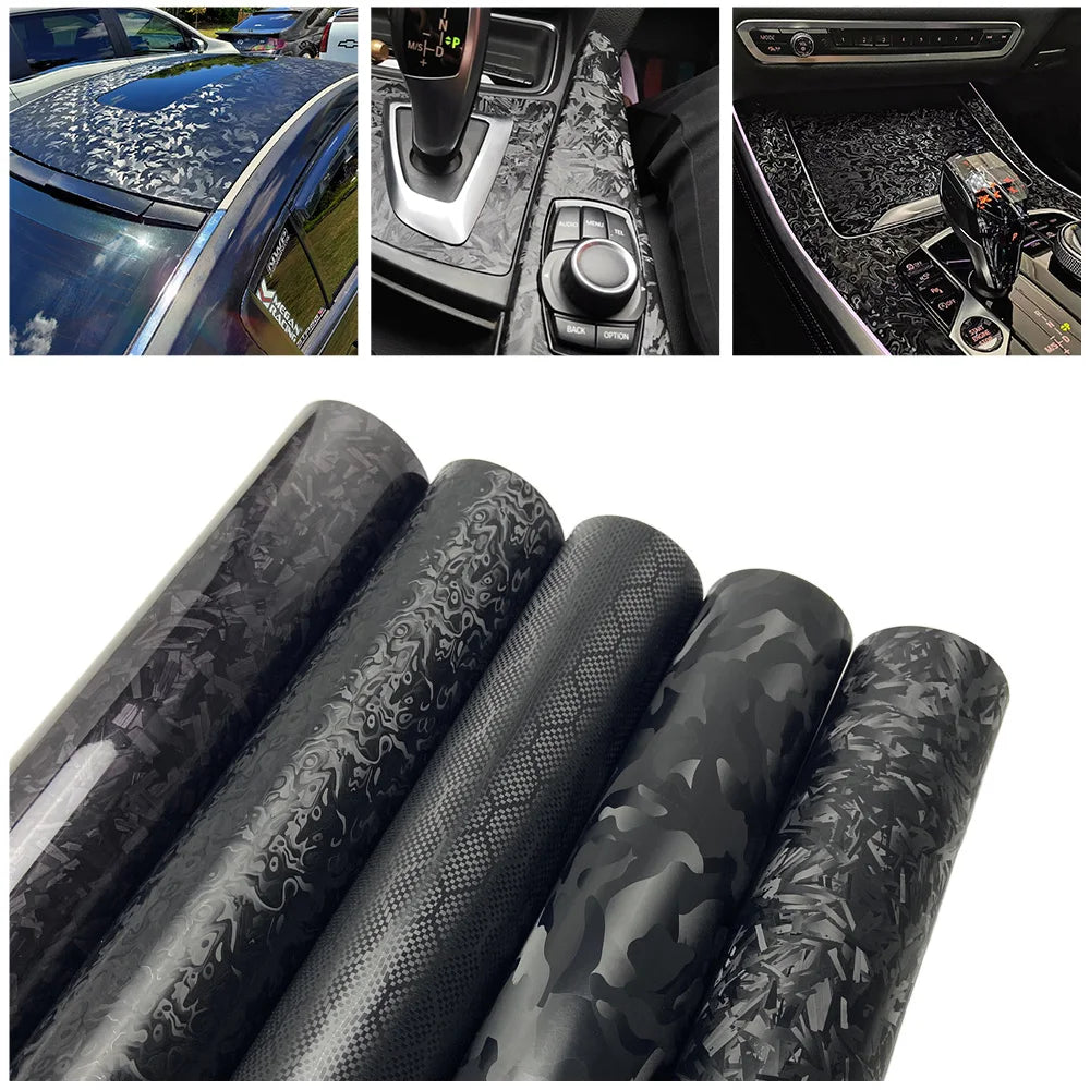 Black Forged Carbon Fiber Vinyl Wrap Cosmic Hex Carbon Car Wrapping Film For Interior & Exterior Vehicle Motorcycle
