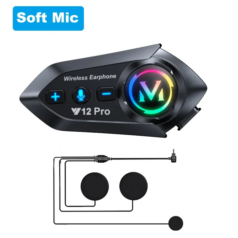 Y12 Pro Motorcycle Helmet Bluetooth Headset Intercom  Voice Assistant Mixing Music Sharing Distance 500M IP56 Waterproo
