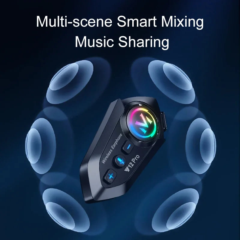 Y12 Pro Motorcycle Helmet Bluetooth Headset Intercom  Voice Assistant Mixing Music Sharing Distance 500M IP56 Waterproo